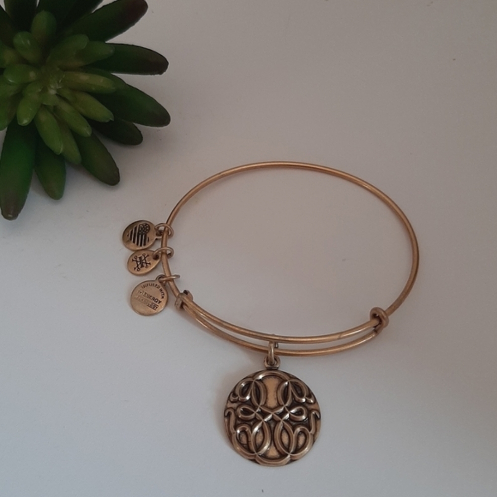 Alex and Ani Path of Life Expandable Rafaelian Gold Embossed Charm Bangle
